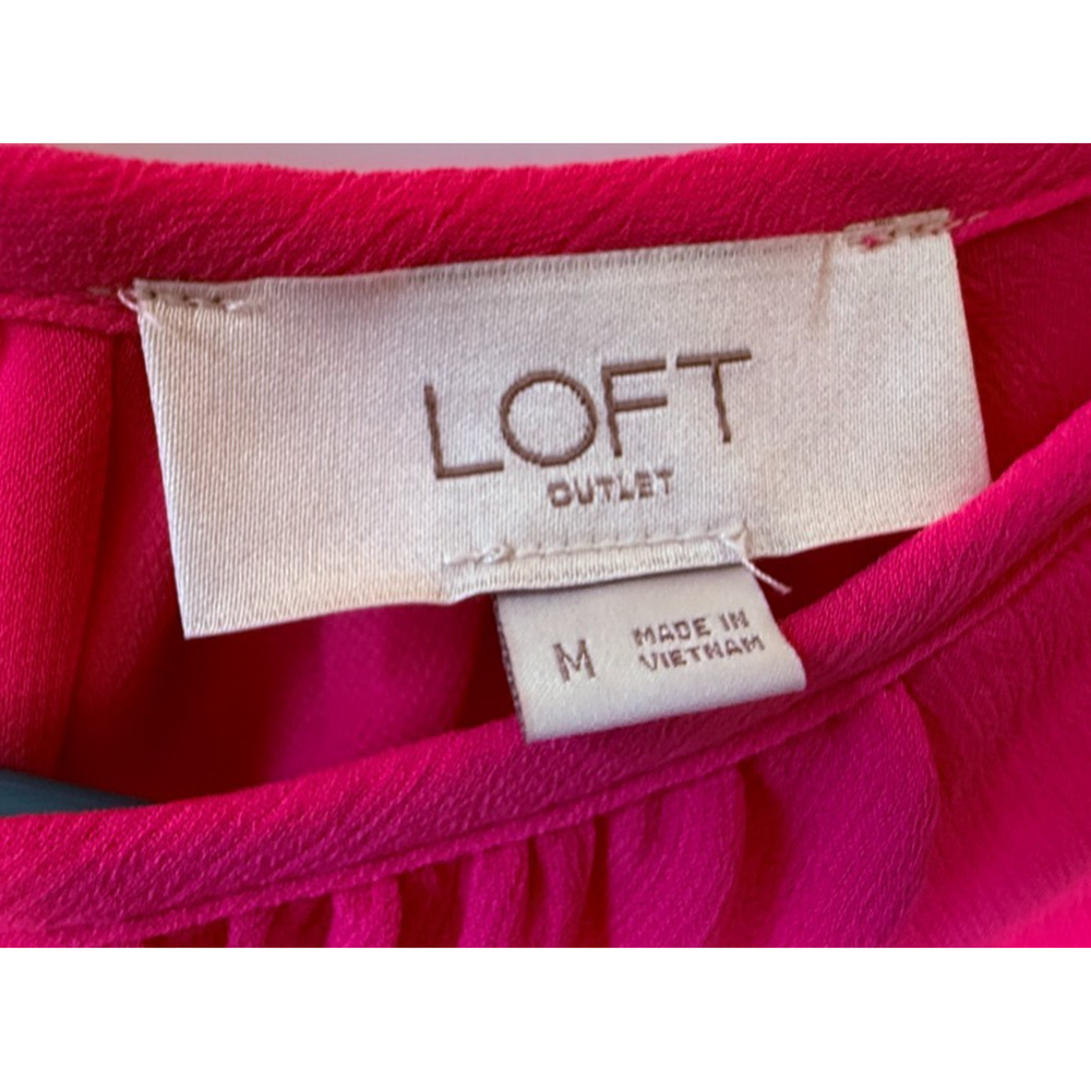 LOFT Pink Blouse M Sheer Balloon Sleeve Flowy Top Keyhole Back Lined - Picture 3 of 7
